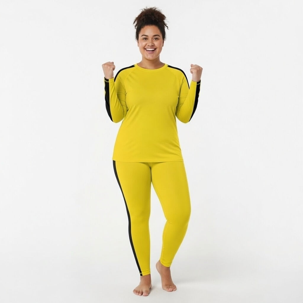 Kill Bill Vibes: Plus Size Women's Long Sleeve Rash Guard and Yoga Pants Ensemble