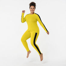Kill Bill Vibes: Plus Size Women's Long Sleeve Rash Guard and Yoga Pants Ensemble
