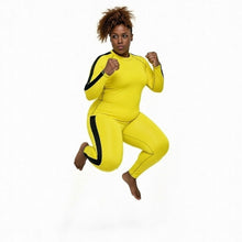 Kill Bill Vibes: Plus Size Women's Long Sleeve Rash Guard and Yoga Pants Ensemble