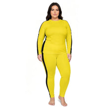 Kill Bill Vibes: Plus Size Women's Long Sleeve Rash Guard and Yoga Pants Ensemble