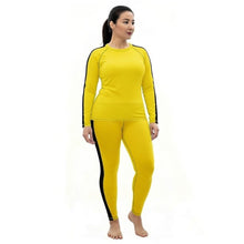 Kill Bill Vibes: Plus Size Women's Long Sleeve Rash Guard and Yoga Pants Ensemble