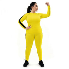 Kill Bill Vibes: Plus Size Women's Long Sleeve Rash Guard and Yoga Pants Ensemble