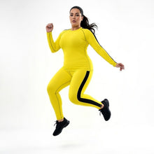 Kill Bill Vibes: Plus Size Women's Long Sleeve Rash Guard and Yoga Pants Ensemble