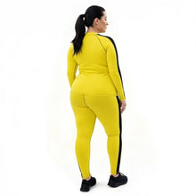 Kill Bill Vibes: Plus Size Women's Long Sleeve Rash Guard and Yoga Pants Ensemble