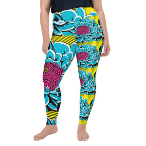Women's Plus Size Pop Art Yoga Pants - Roy Lichtenstein Inspired Dahalia Print 002 - Soldier Complex