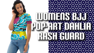 Women's Pop Art BJJ Short Sleeve Rash Guard - Roy Lichtenstein Inspired Dahlia Design 002 - Soldier Complex