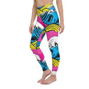 Women's Pop Art Yoga Pants - Roy Lichtenstein Inspired Mt Fuji Print 001 Exclusive Leggings Mt Fuji Tights Womens