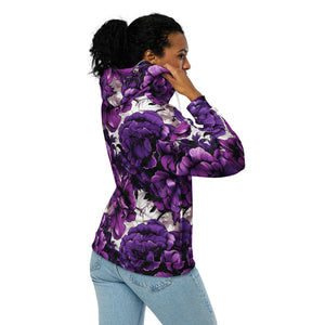 Womens Zip Hoodie - Purple Flowers 001 Athleisure Exclusive Hoodies Running Womens