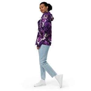 Womens Zip Hoodie - Purple Flowers 001 Athleisure Exclusive Hoodies Running Womens