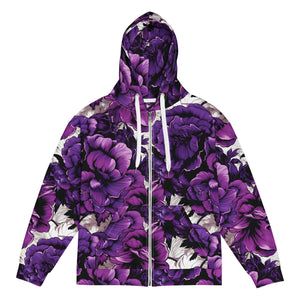 Womens Zip Hoodie - Purple Flowers 001 Athleisure Exclusive Hoodies Running Womens