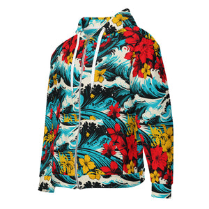 Womens Zip Hoodie - Waves and Flowers 001 Athleisure Beach Exclusive Hoodies Swimwear Womens