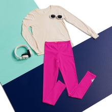 Youth Boys Athletic Leggings – Solid Color Performance Compression Pants - Hollywood Cerise