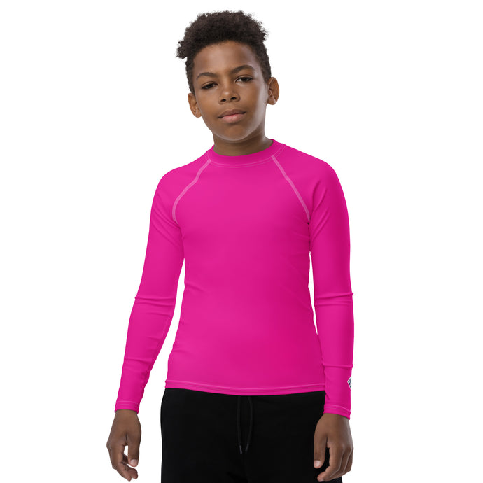 Youth Boys Athletic Rash Guard – Long Sleeve in Classic Solid Tones – Hollywood Cerise