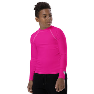 Youth Boys Athletic Rash Guard – Long Sleeve in Classic Solid Tones – Hollywood Cerise