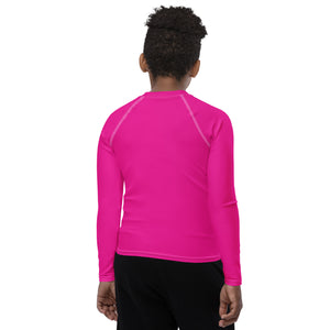 Youth Boys Athletic Rash Guard – Long Sleeve in Classic Solid Tones – Hollywood Cerise
