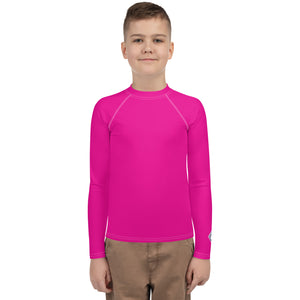 Youth Boys Athletic Rash Guard – Long Sleeve in Classic Solid Tones – Hollywood Cerise