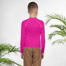 Youth Boys Athletic Rash Guard – Long Sleeve in Classic Solid Tones – Hollywood Cerise