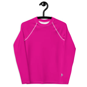 Youth Boys Athletic Rash Guard – Long Sleeve in Classic Solid Tones – Hollywood Cerise
