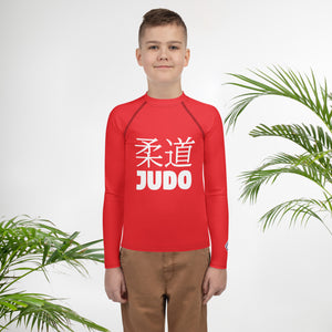 Youth Boys Classic Judo Rash Guard – Long Sleeve Martial Arts Top - Scarlet
