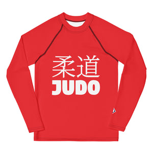 Youth Boys Classic Judo Rash Guard – Long Sleeve Martial Arts Top - Scarlet