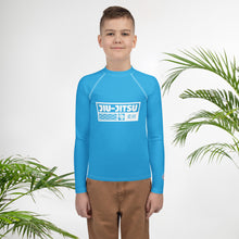 Youth Boys Grappling Rash Guard – Long Sleeve BJJ Competition Shirt - Cyan