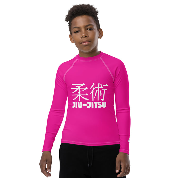 Youth Boys Jiu-Jitsu Rash Guard – Long Sleeve Compression Fit – Hollywood Cerise
