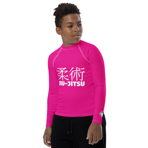 Youth Boys Jiu-Jitsu Rash Guard – Long Sleeve Compression Fit – Hollywood Cerise