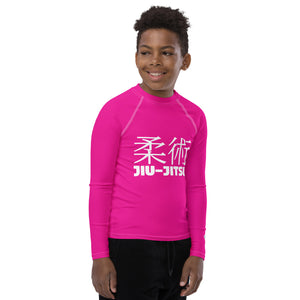 Youth Boys Jiu-Jitsu Rash Guard – Long Sleeve Compression Fit – Hollywood Cerise