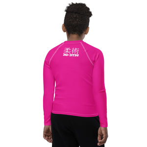 Youth Boys Jiu-Jitsu Rash Guard – Long Sleeve Compression Fit – Hollywood Cerise