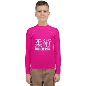 Youth Boys Jiu-Jitsu Rash Guard – Long Sleeve Compression Fit – Hollywood Cerise
