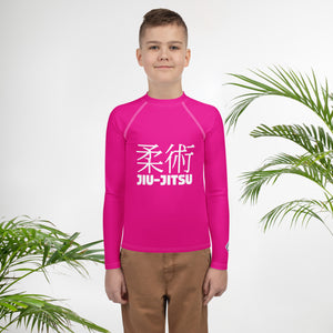 Youth Boys Jiu-Jitsu Rash Guard – Long Sleeve Compression Fit – Hollywood Cerise