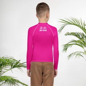 Youth Boys Jiu-Jitsu Rash Guard – Long Sleeve Compression Fit – Hollywood Cerise