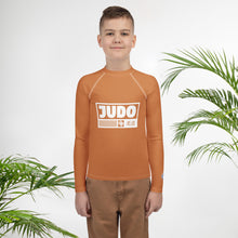 Youth Boys Judo Performance Rash Guard – Long Sleeve Training Apparel - Raw Sienna Boys Exclusive Judo Long Sleeve Rash Guard Youth