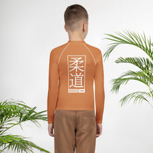 Youth Boys Judo Performance Rash Guard – Long Sleeve Training Apparel - Raw Sienna Boys Exclusive Judo Long Sleeve Rash Guard Youth