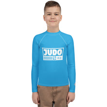 Youth Boys Judo Rash Guard – Long Sleeve Athletic Performance Top - Cyan Boys Exclusive Judo Long Sleeve Rash Guard Youth