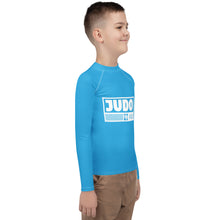 Youth Boys Judo Rash Guard – Long Sleeve Athletic Performance Top - Cyan Boys Exclusive Judo Long Sleeve Rash Guard Youth
