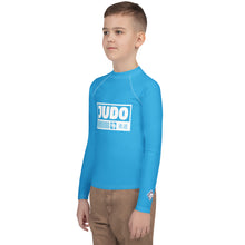 Youth Boys Judo Rash Guard – Long Sleeve Athletic Performance Top - Cyan Boys Exclusive Judo Long Sleeve Rash Guard Youth