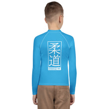 Youth Boys Judo Rash Guard – Long Sleeve Athletic Performance Top - Cyan Boys Exclusive Judo Long Sleeve Rash Guard Youth