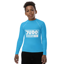Youth Boys Judo Rash Guard – Long Sleeve Athletic Performance Top - Cyan Boys Exclusive Judo Long Sleeve Rash Guard Youth