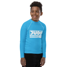 Youth Boys Judo Rash Guard – Long Sleeve Athletic Performance Top - Cyan Boys Exclusive Judo Long Sleeve Rash Guard Youth
