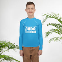 Youth Boys Judo Rash Guard – Long Sleeve Athletic Performance Top - Cyan Boys Exclusive Judo Long Sleeve Rash Guard Youth