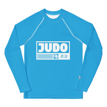 Youth Boys Judo Rash Guard – Long Sleeve Athletic Performance Top - Cyan Boys Exclusive Judo Long Sleeve Rash Guard Youth