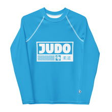Youth Boys Judo Rash Guard – Long Sleeve Athletic Performance Top - Cyan Boys Exclusive Judo Long Sleeve Rash Guard Youth