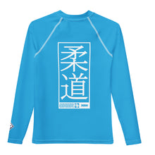 Youth Boys Judo Rash Guard – Long Sleeve Athletic Performance Top - Cyan Boys Exclusive Judo Long Sleeve Rash Guard Youth