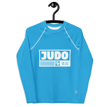 Youth Boys Judo Rash Guard – Long Sleeve Athletic Performance Top - Cyan Boys Exclusive Judo Long Sleeve Rash Guard Youth
