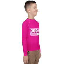Youth Boys Judo Training Rash Guard – Long Sleeve Performance Shirt - Hollywood Cerise Boys Exclusive Judo Long Sleeve Rash Guard Youth