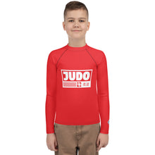 Youth Boys Long Sleeve Judo Rash Guard – Youth Martial Arts Training Shirt - Scarlet Boys Exclusive Judo Long Sleeve Rash Guard Youth