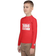 Youth Boys Long Sleeve Judo Rash Guard – Youth Martial Arts Training Shirt - Scarlet Boys Exclusive Judo Long Sleeve Rash Guard Youth