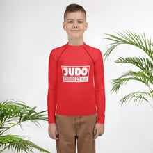 Youth Boys Long Sleeve Judo Rash Guard – Youth Martial Arts Training Shirt - Scarlet Boys Exclusive Judo Long Sleeve Rash Guard Youth