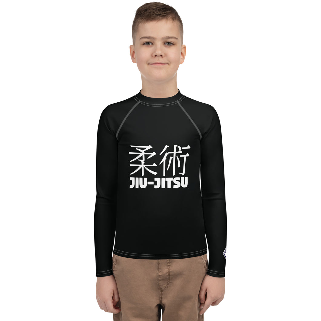 Youth Boys Long Sleeve Rash Guard – Classic Jiu-Jitsu Base Layer Top – Noir
